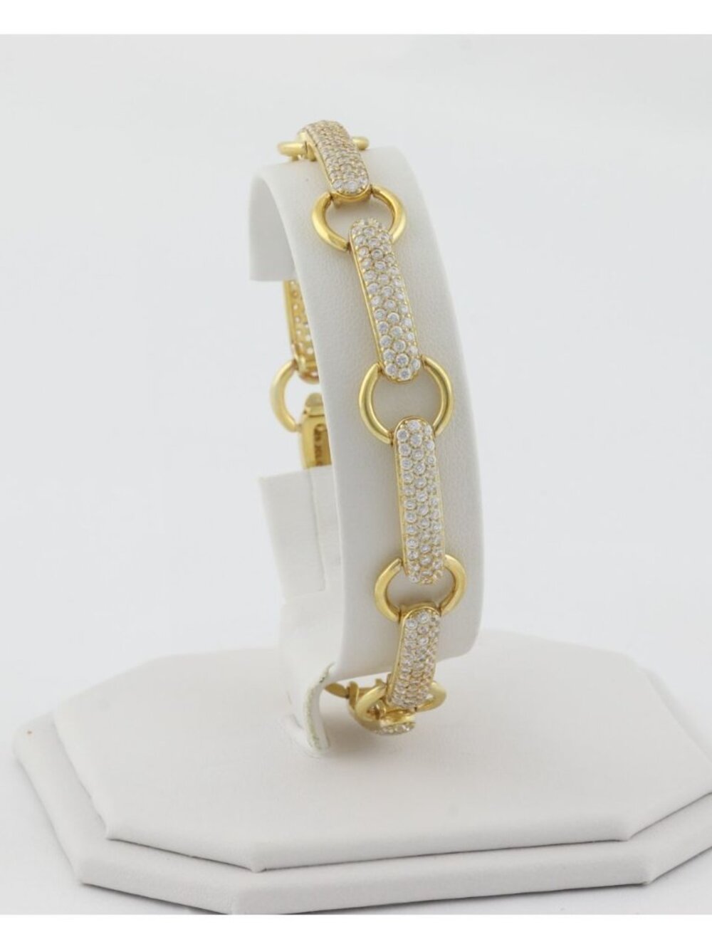 18k Gold Over Sterling Silver Sparkly Cubic Zirconia Bracelet 7 3/4" inch - Picture 7 of 8